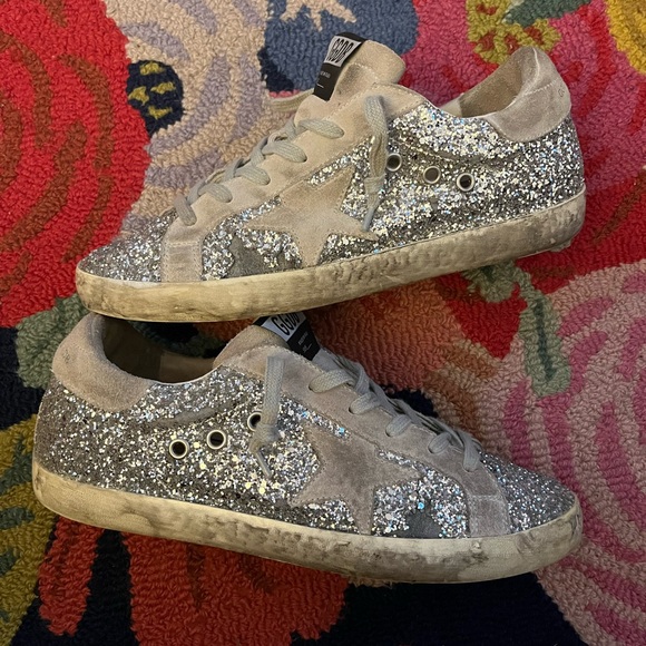 Women's Superstar in Silver Glitter Ice-Gray Suede Star - Picture 2 of 16
